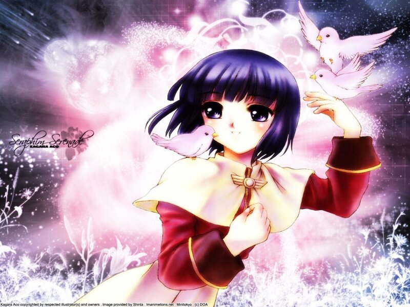Anime Girl with Birds — Purple