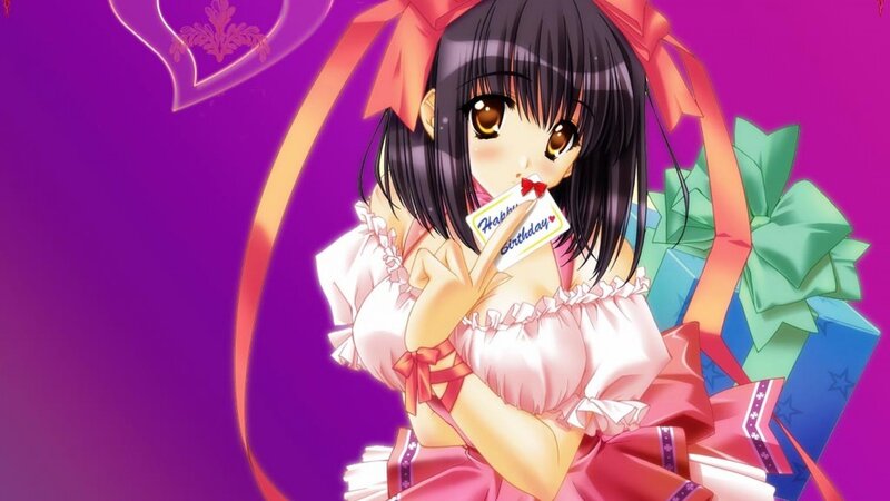 anime girl with birthday card