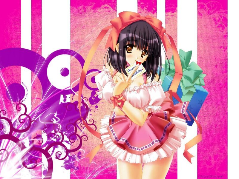 anime girl with birthday card