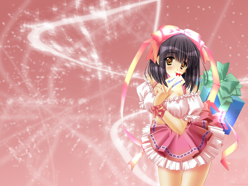 Anime girl with birthday gift