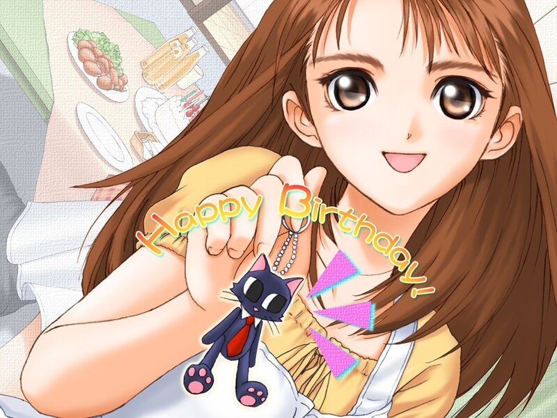 Anime girl with birthday gift