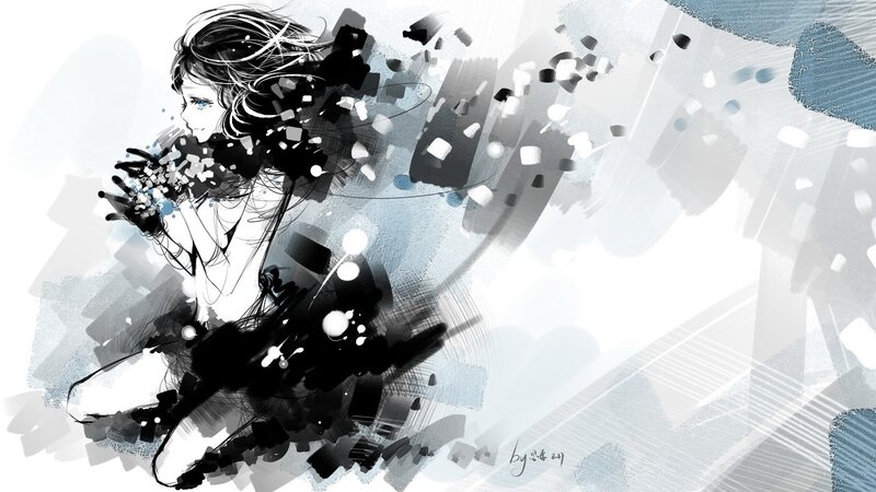 anime girl with black and white art