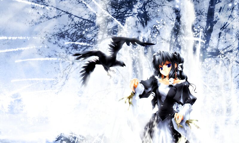 Anime Girl with Black Bird