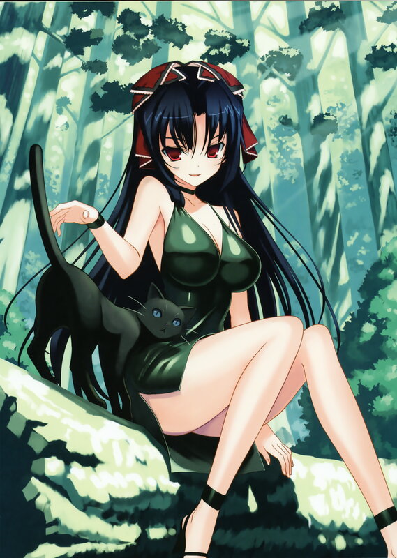 Anime girl with black cat