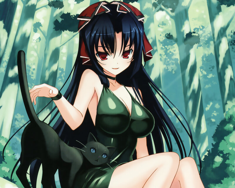 Anime girl with black cat