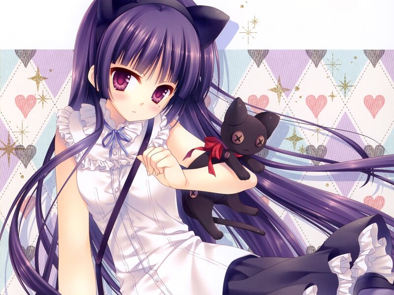 anime girl with black cat