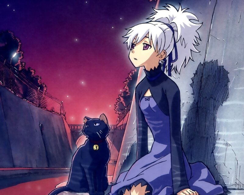 anime girl with black cat