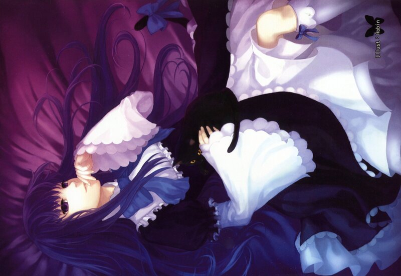 Anime girl with black cat