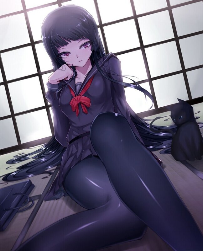 anime girl with black cat