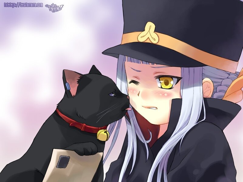 anime girl with black cat
