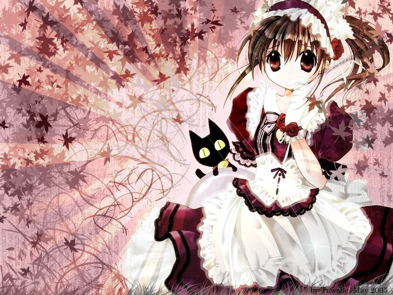 anime girl with black cat