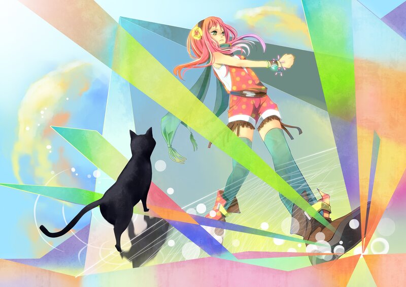 anime girl with black cat