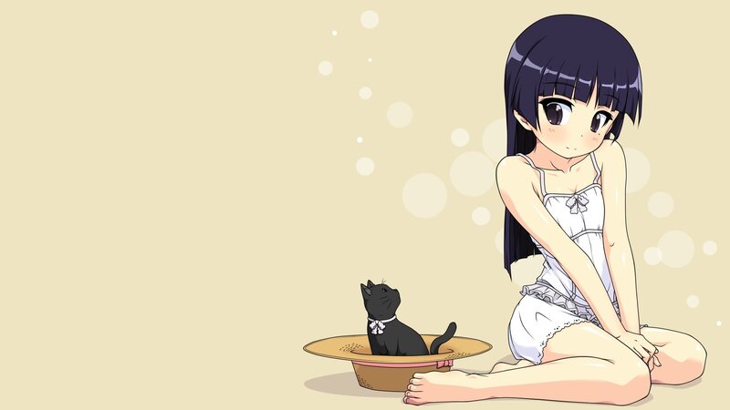 Anime Girl with Black Cat — Beige, Calm, Hat