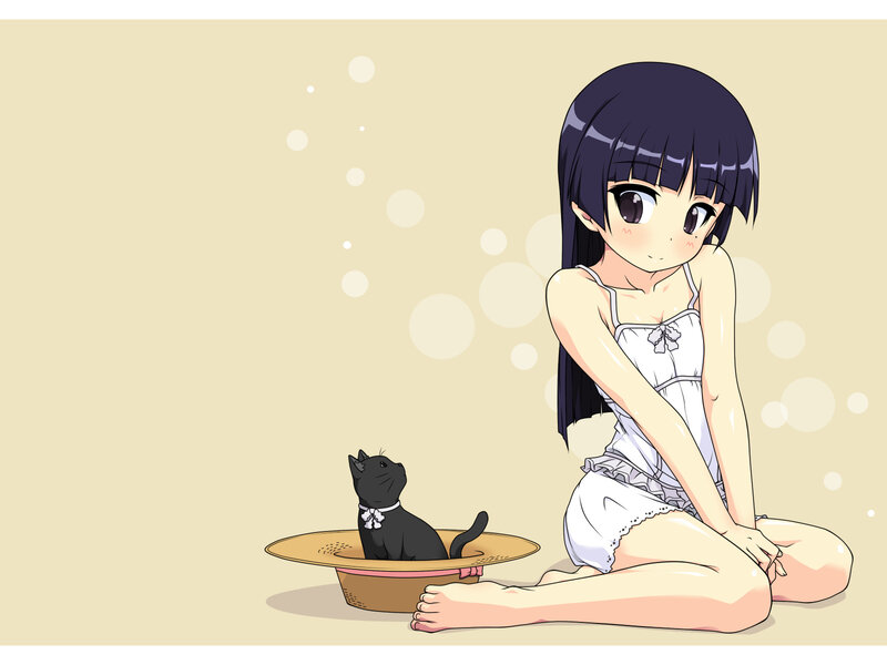 Anime Girl with Black Cat — Beige