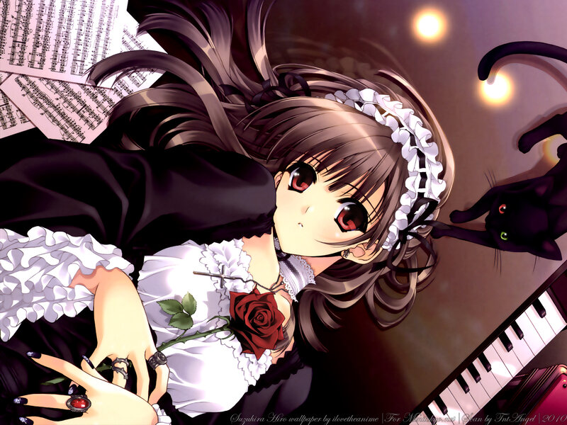 Anime Girl with Black Cat — Brown