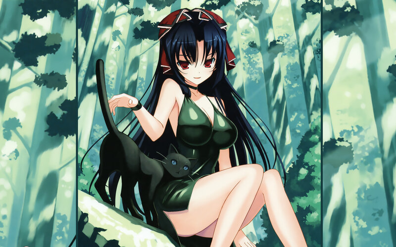 Anime Girl with Black Cat — Green