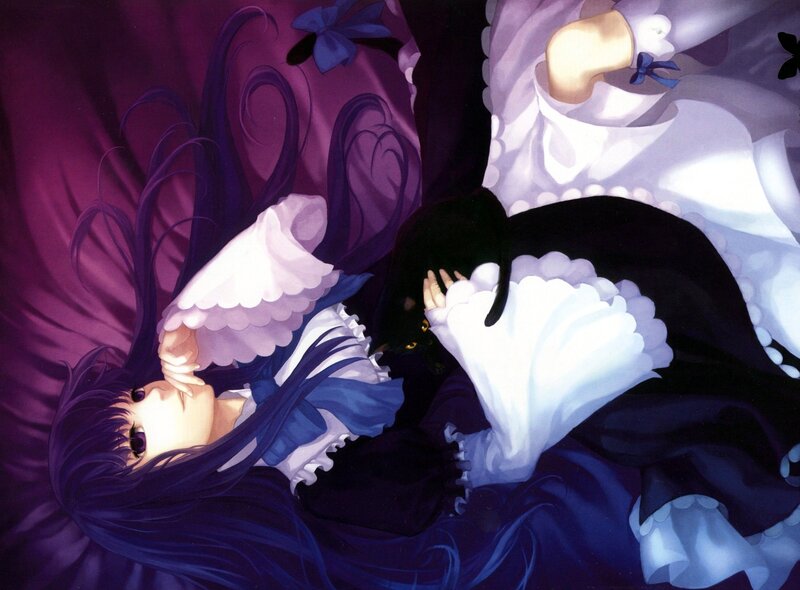 Anime Girl with Black Cat — Purple