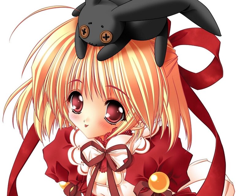 Anime Girl with Black Creature — Red, Playful