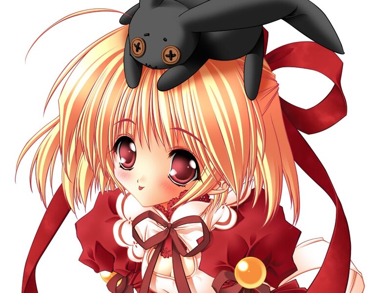 Anime Girl with Black Creature — Red