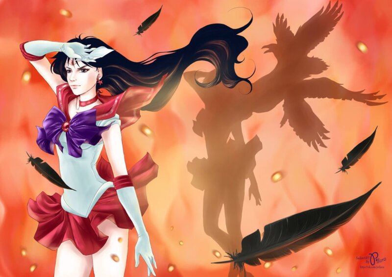 Anime Girl with Black Feathers — Orange