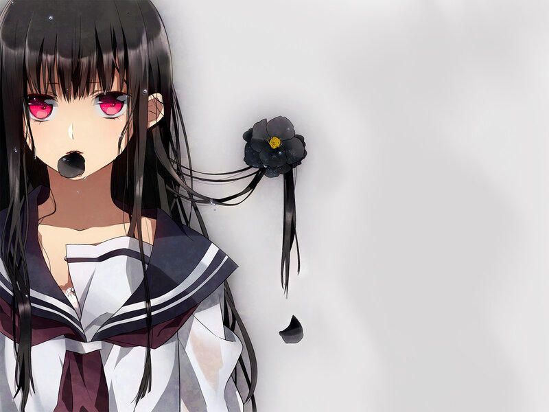 anime girl with black flower