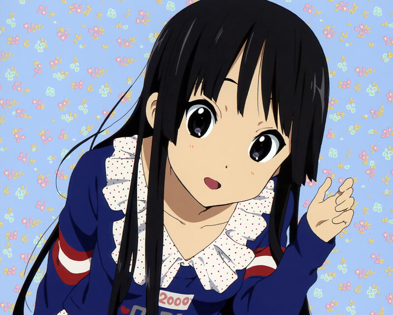 Anime Girl with Black Hair — Blue, Cheerful