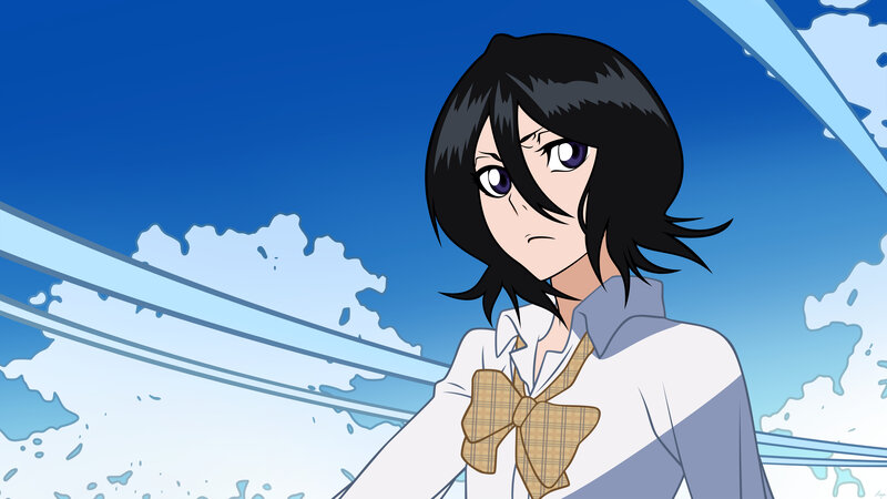 Anime Girl with Black Hair — Blue, Dramatic, Afternoon, School Uniform