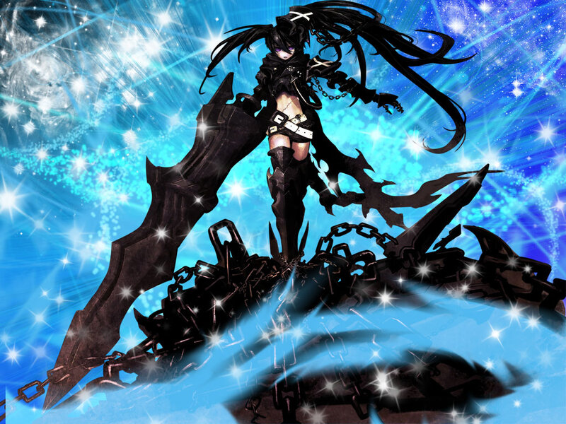 Anime Girl with Black Hair — Blue, Dramatic, Digital Art, Sword