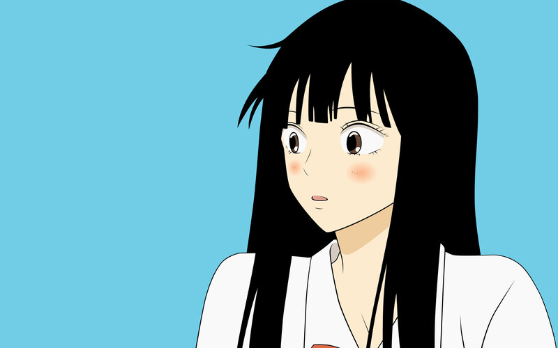 Anime Girl with Black Hair — Blue, Neutral, White Shirt