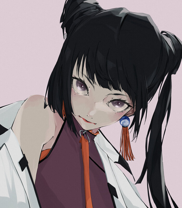 Anime Girl with Black Hair — Calm, Digital Art, Earring
