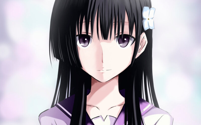 Anime Girl with Black Hair — Calm, Flower Hair Clip