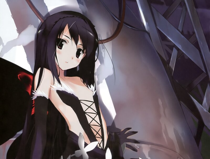 Anime Girl with Black Hair — Dramatic, Black Dress, White Flowers