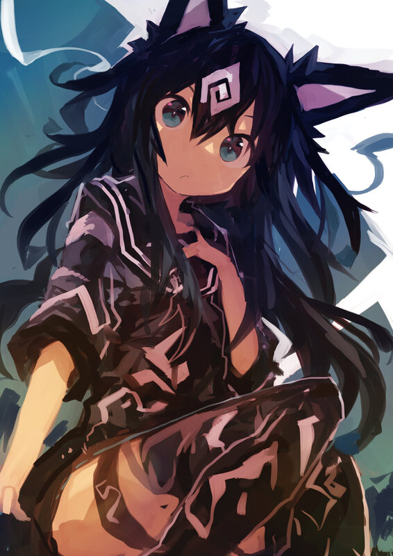 Anime Girl with Black Hair — Dramatic, Digital Art, Cat Ears