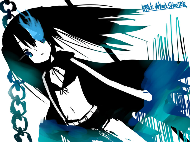 Anime Girl with Black Hair — Dramatic, Digital Art, Chains, Blue Energy