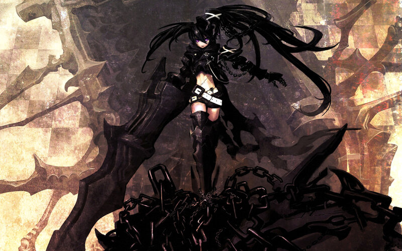 Anime Girl with Black Hair — Dramatic, Digital Art, Chains
