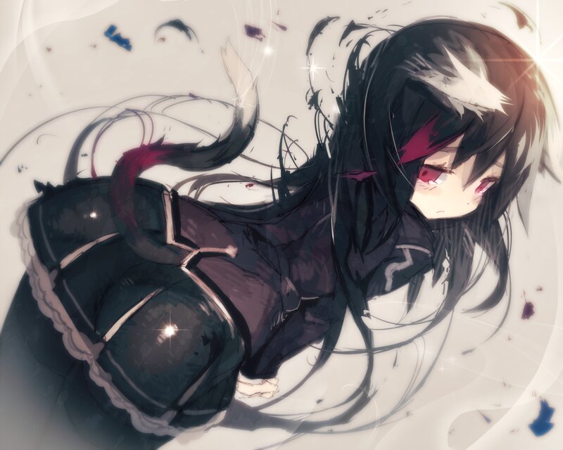 Anime Girl with Black Hair — Dramatic, Digital Art, Red Eyes