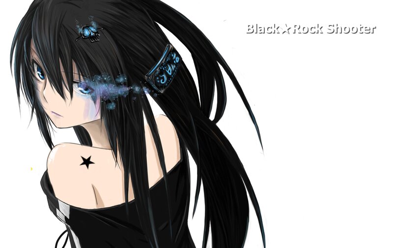 Anime Girl with Black Hair — Dramatic, Digital Art, Star Tattoo, Hair Clip