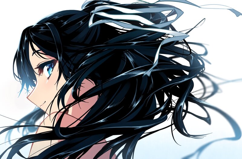 Anime Girl with Black Hair — Dramatic, Eyes