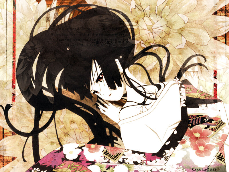 Anime Girl with Black Hair — Dramatic, Manga, Flowers