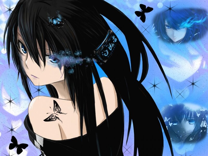 Anime Girl with Black Hair — Dreamy, Butterfly