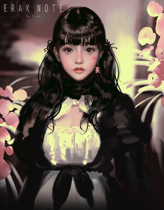 Anime Girl with Black Hair — Dreamy, Digital Art