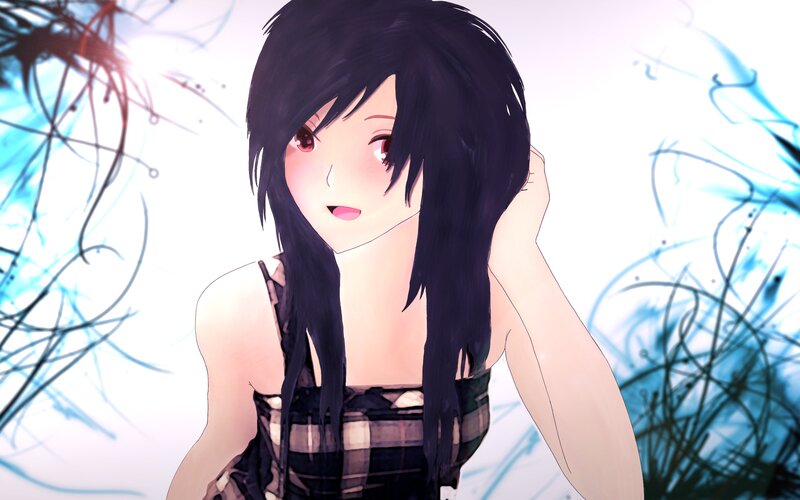 Anime Girl with Black Hair — Dreamy, Plaid Top