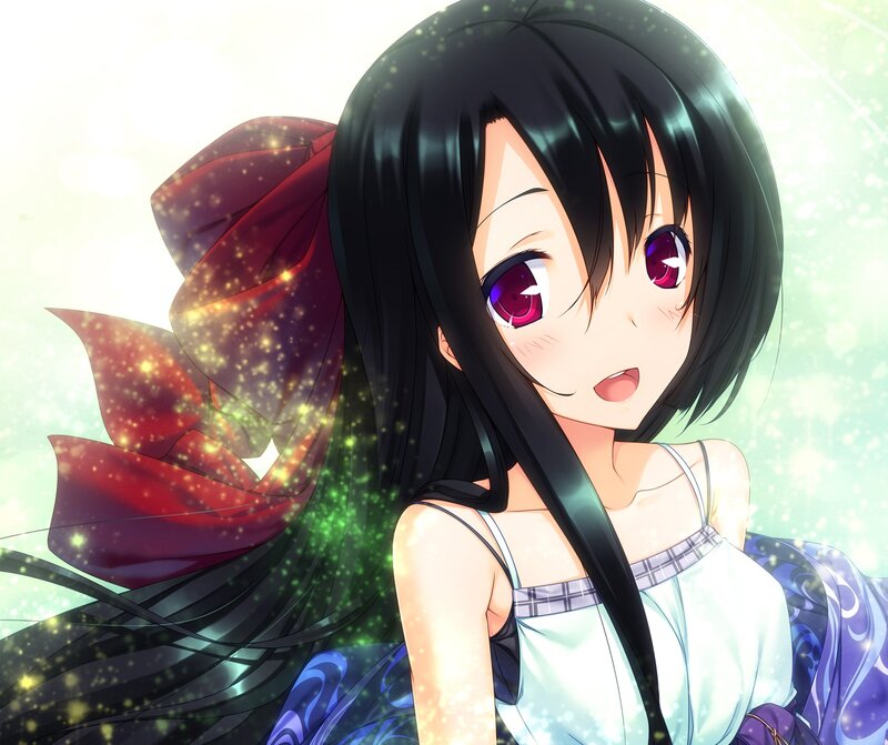 Anime Girl with Black Hair — Dreamy, Red Bow