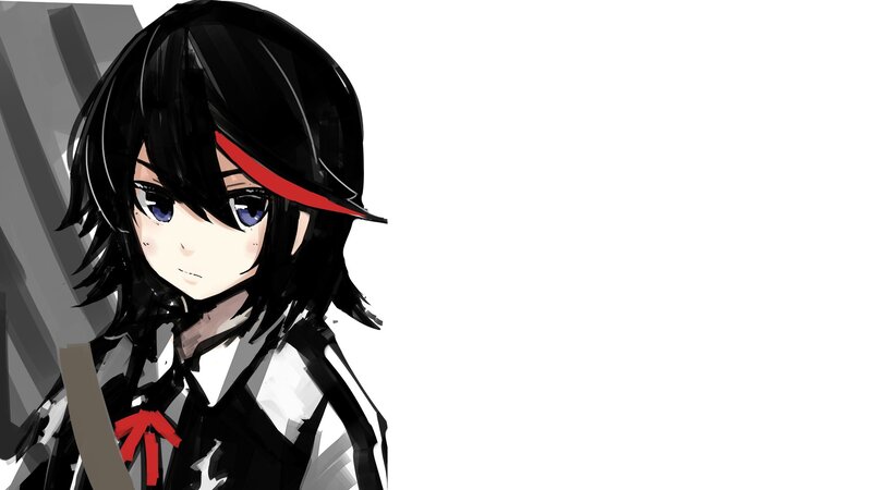 Anime Girl with Black Hair — Neutral, Blue Eyes