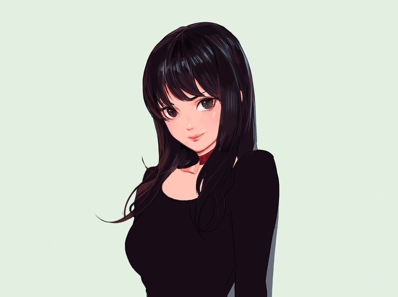 Anime Girl with Black Hair — Neutral, Digital Art
