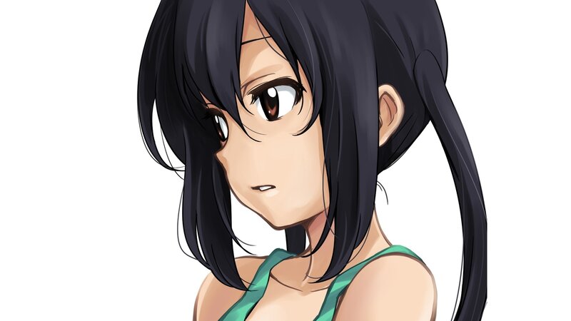 Anime Girl with Black Hair — Neutral, Green Top