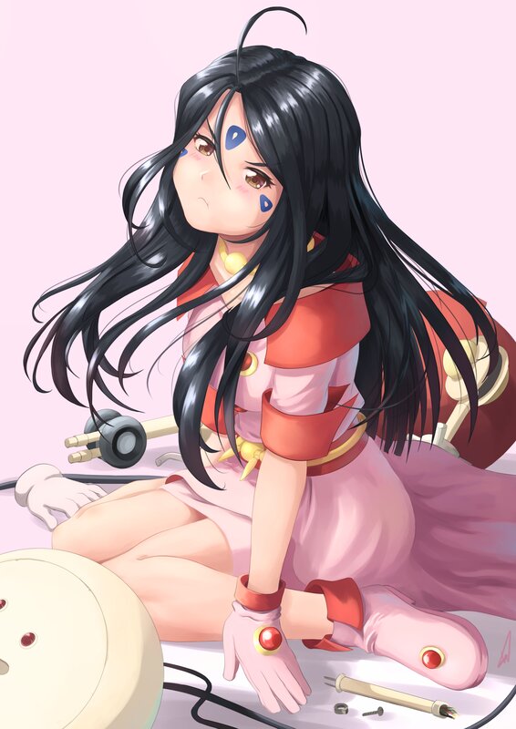 Anime Girl with Black Hair — Pink, Calm, Digital Art