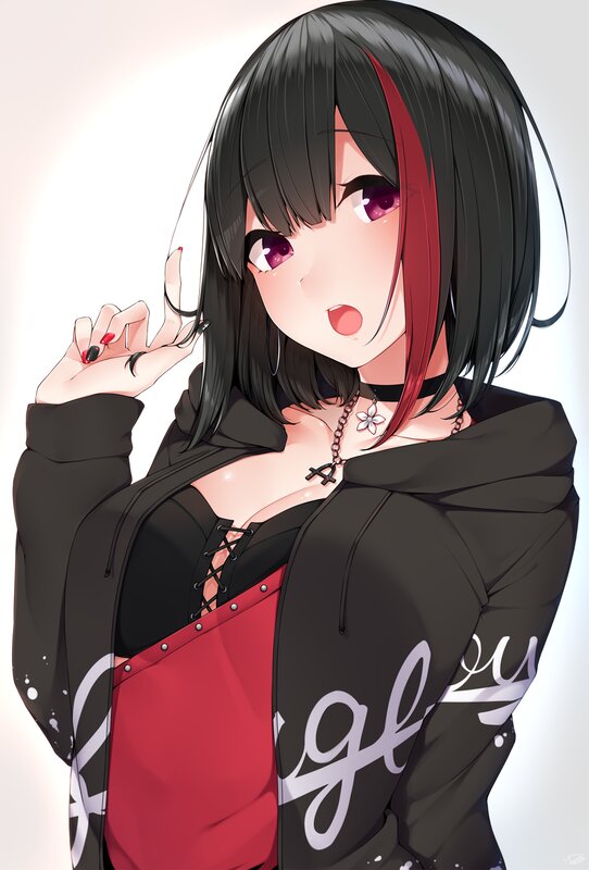 Anime Girl with Black Hair — Playful, Digital Art