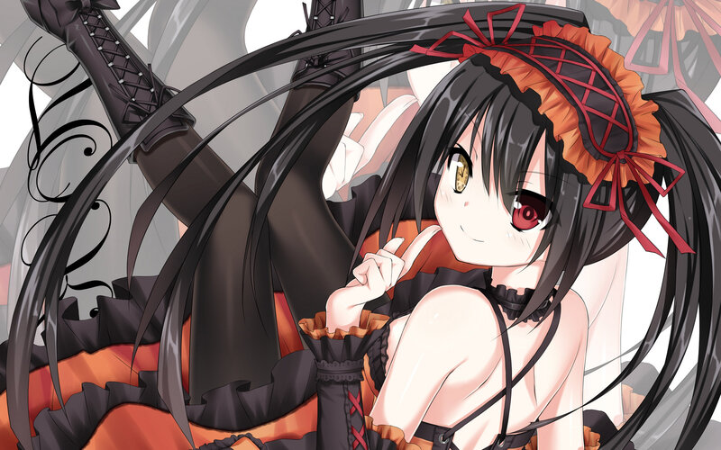 Anime Girl with Black Hair — Playful, Red Eyes