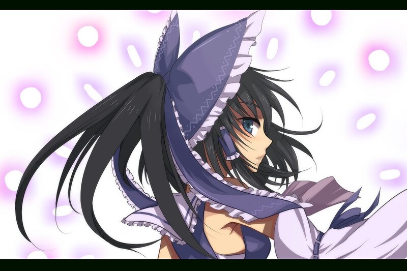 Anime Girl with Black Hair — Purple, Calm, Hat